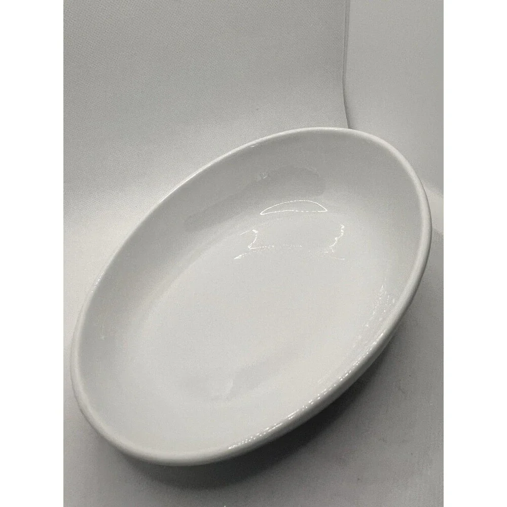 4 CB2 Crate & Barrel White Porcelain egg Shaped oblong oval abstract modern bowl